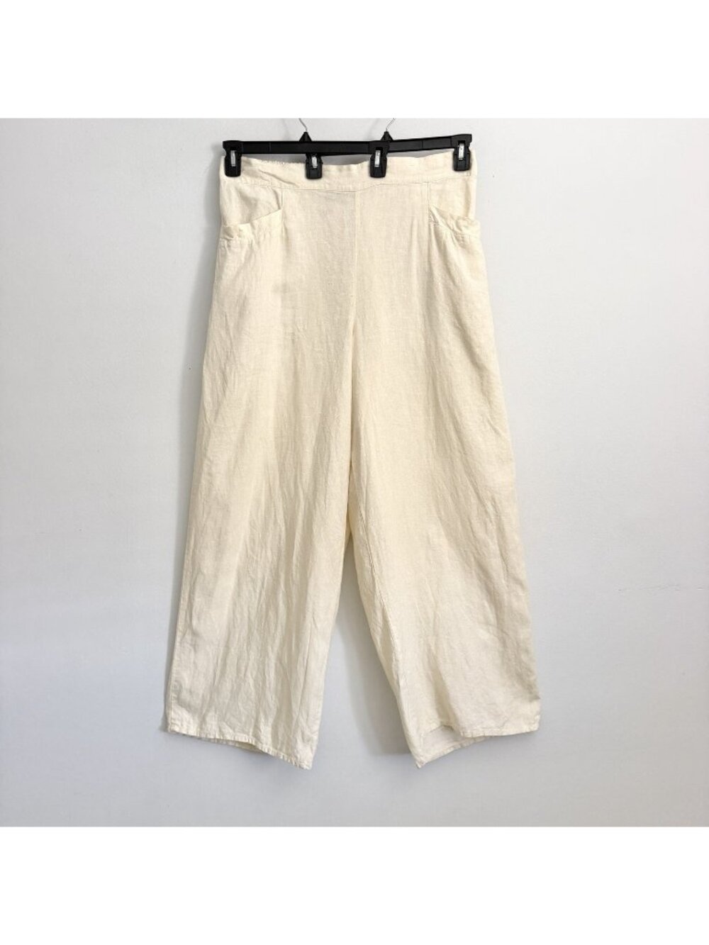 FLAX Linen Wide Leg Cream Pants Elastic Waist Pockets Classic Women’s Size Large